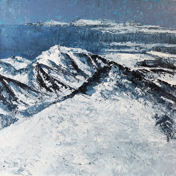 油絵 F4-081511 風景（雪の山岳風景） - 絵画